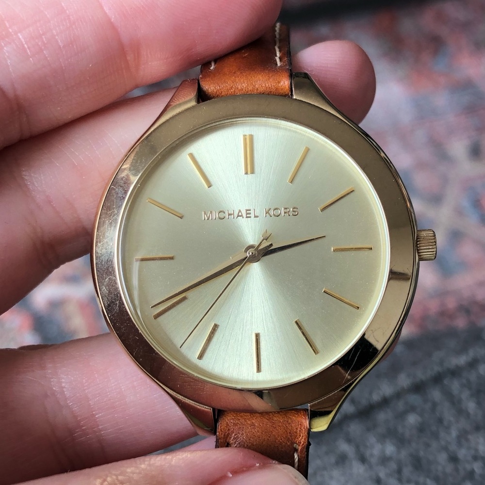 Michael Kors Gold Tan Leather Wrap Watch